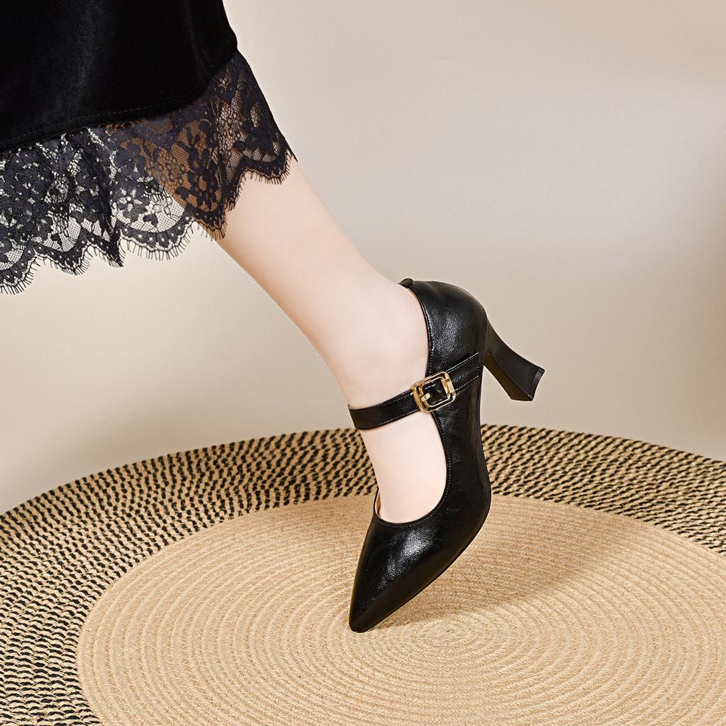 Pointed high heels women's spring new one-word buckle simple temperament commuting single shoes professional dress work shoes