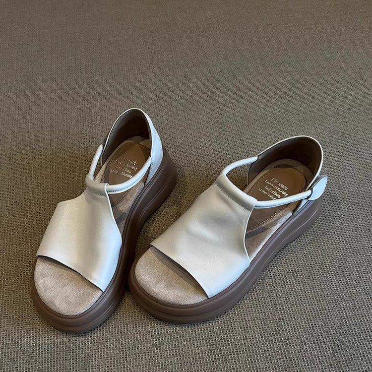 

Soft leather version~ niche retro casual platform sandals women wear in summer, new versatile height-increasing Roman sandals women 35