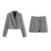 Spring NEW Set Women High Waist A Word Pocket Decoration Skirt One Button Short Houndstooth Blazers