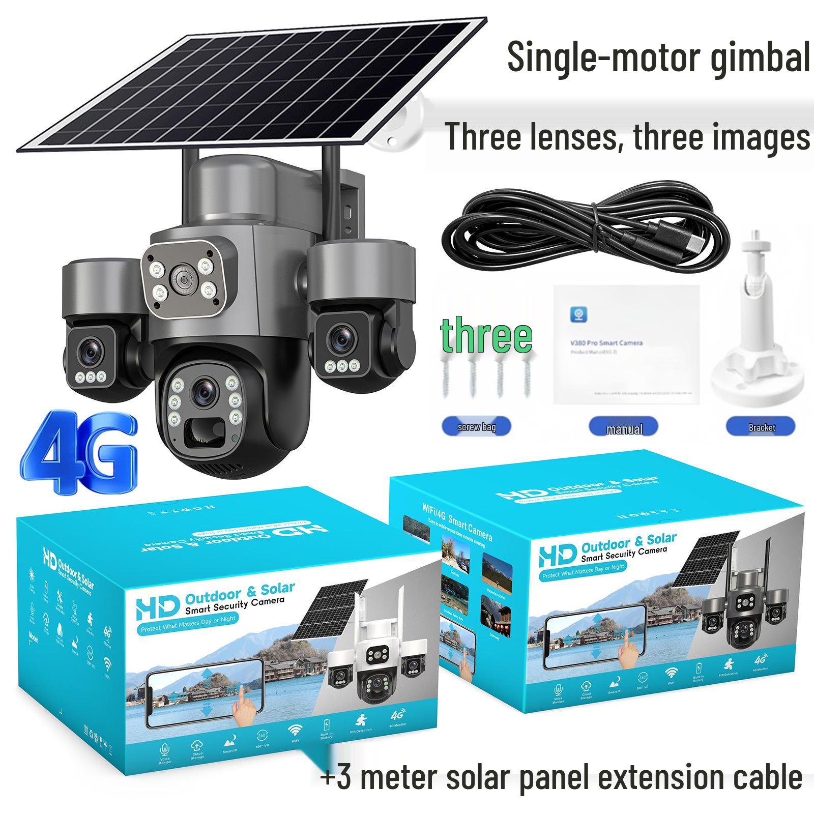 

V380 Зовнішня 4G камера на сонячній батареї з потрійним об єктивом та обертанням на підвісі