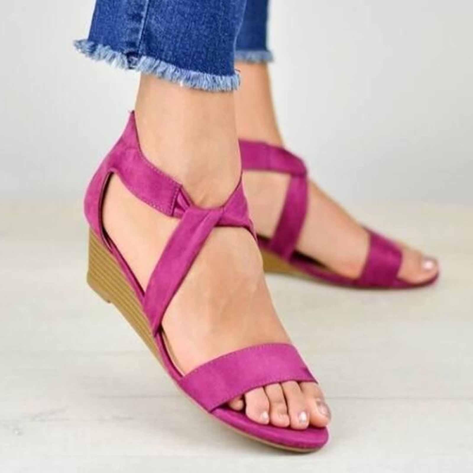 

Ladies Cloth Strap Cloth Open Toe Bag Heel Wedge Slippers Lace Sandals