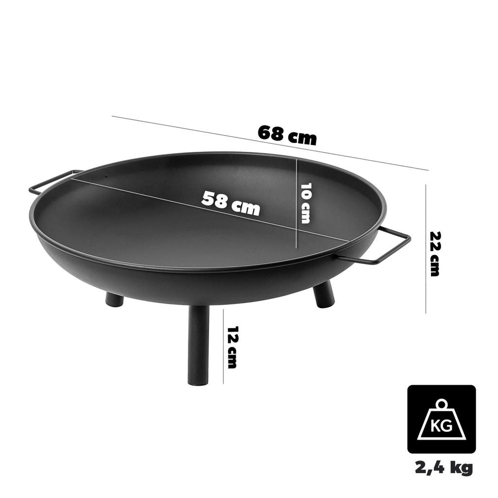 KADAX Large 58cm Garden Fire Pit For Bonfire Grill Kettle Bowl Steel Black