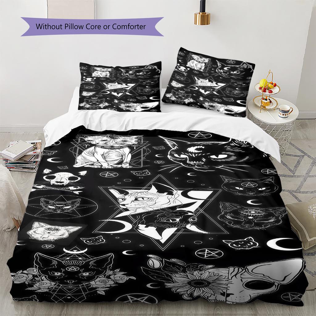 Pościel z Wzorem Symbolu Szatana, Zestaw Kołdry Poszewka na Kołdrę Poszewka na Poduszkę Domowy Prezent Urodzinowy (1 * poszwa na kołdrę + 2 * poszewki na poduszki, bez rdzenia)
