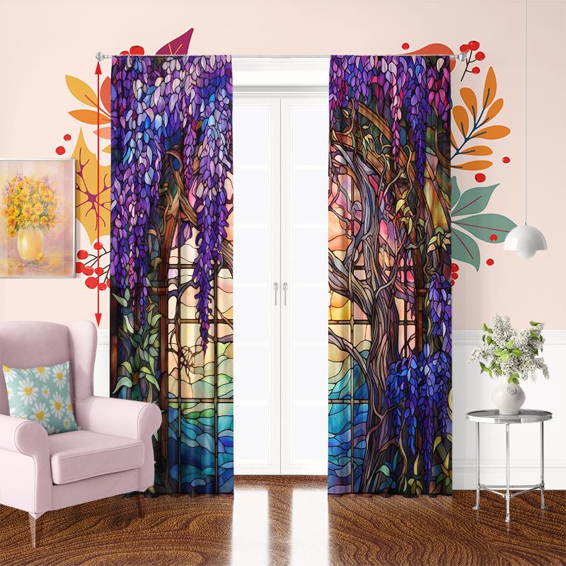 Set Of 2 Stained Glass Flower Wisteria Printed Curtain Home Decor Window Treatment Bedroom Office Kitchen With Rod Pocket Polyester Perfect For Master