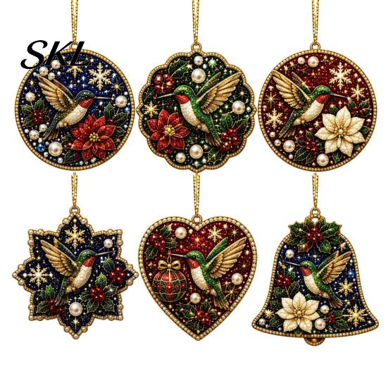 Christmas Door Wall Decor 6 Pcs Pearl Art Ornaments, 2D Flat Acrylic Holiday Tree Pendant, Santa Hanging Ornaments Effect Decoration for Home