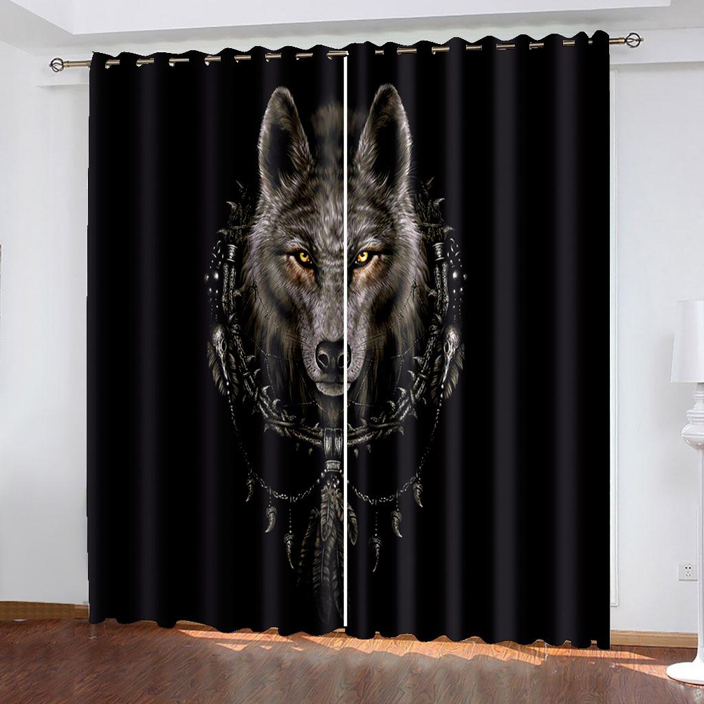 Ready-made Modern WildWolf AnimalWindow Curtains For Kids Bedroom Living Room Bathroom Kicthen Door Hall Cupboard Home Decor2Pcs