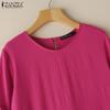 ZANZEA Women Casual Round Neck Solid Color Loose Half Sleeve Dress