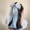 Fashion Embroidered Floreal Braided Hairpin Solid Color Bowknot Ponytail Headdress Chiffon Big Ponytail Clip Women