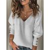 QICED Women's Fashion Casual Solid Color Print Long Sleeve V Neck Blouses & Shirts
