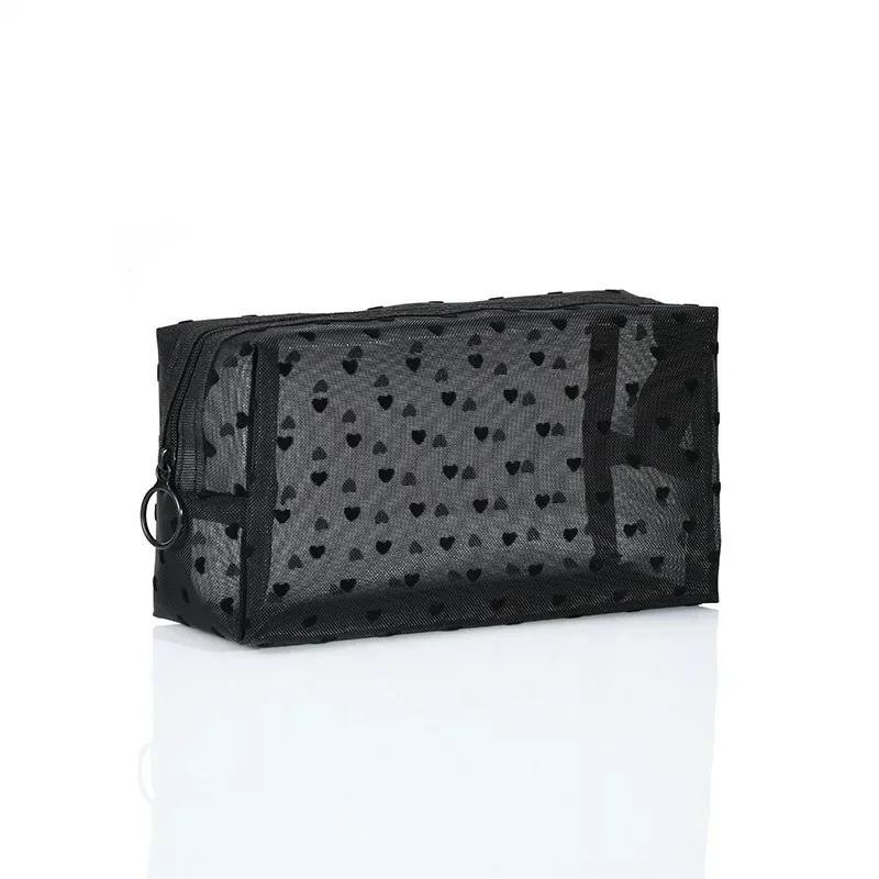 1PCS Black Women Mesh Cosmetic Bag Large-Capacity Organizer Makeup Bag Multifunctional Lipstick Key Coin Purse Pouch