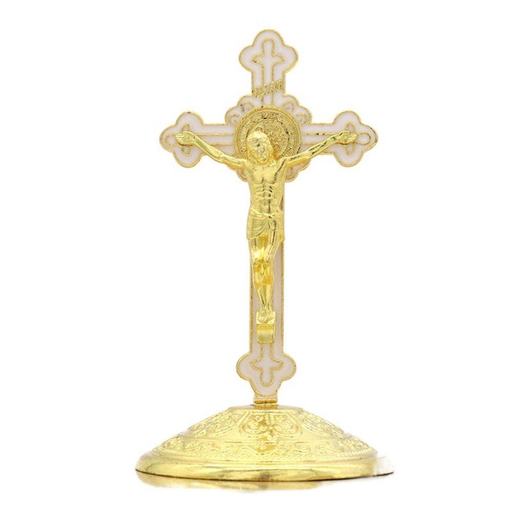 With Stand Zinc Zinc Alloy Cross Ornaments Religious Plated Gold Statue Church Cross Ornaments  Home Decor