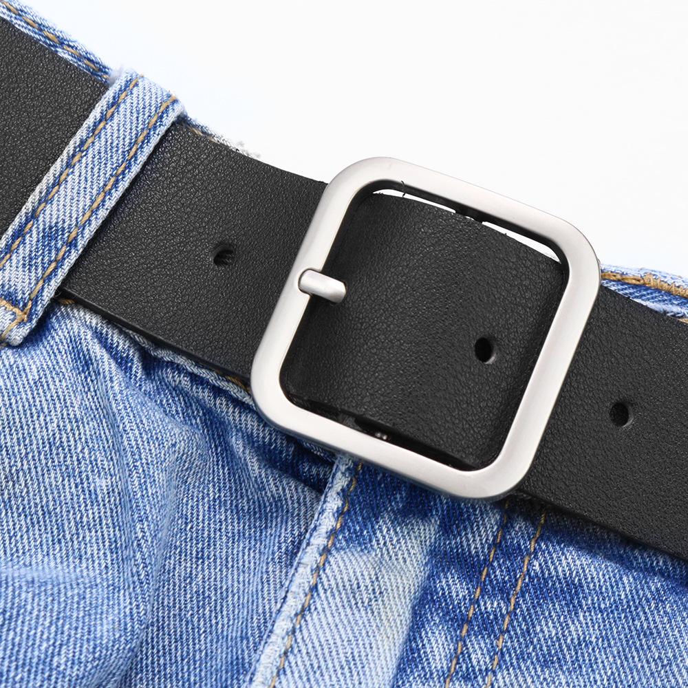 Pu Belt Women'S Simple Jeans With Square Button Head Student Popular Retro Women'S Belt