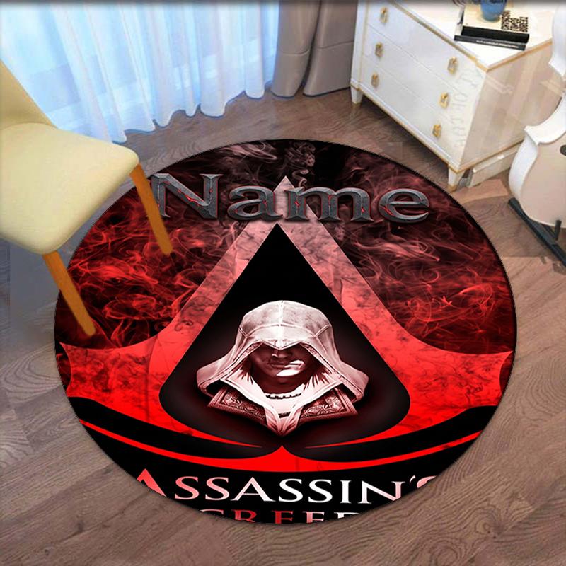 Custom Name Assassin's Creed Printed Round Rug Carpet Chair Rug Area Rug Entryway Doormats,for Office Chair Living Room Bedroom Kitchen Room.