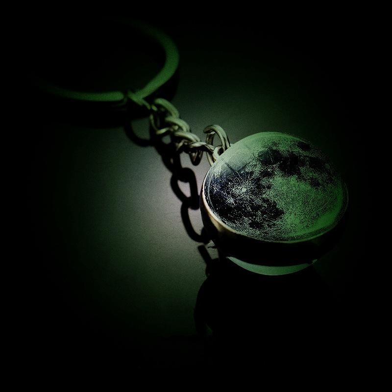 Luminous Solar System Pendant Keychain: Moon, Planets, and Galaxy Glass Ball