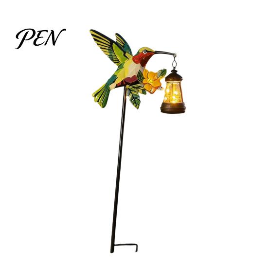Solar Garden Lights Kingfisher Stake Light, Metal Bird Yard Art with Hanging Lantern, Auto-On Powered Outdoor Decor LED Waterproof Patio Decoration