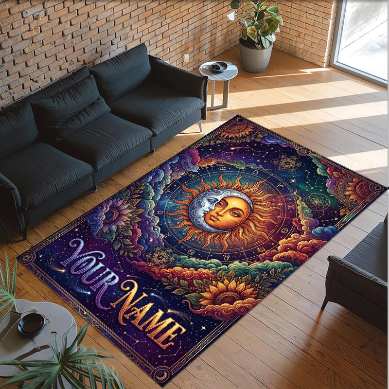 Cosmic Theme Crystal Velvet Floor Rug Personalized Custom Name Text Warm Carpet Home Decoration