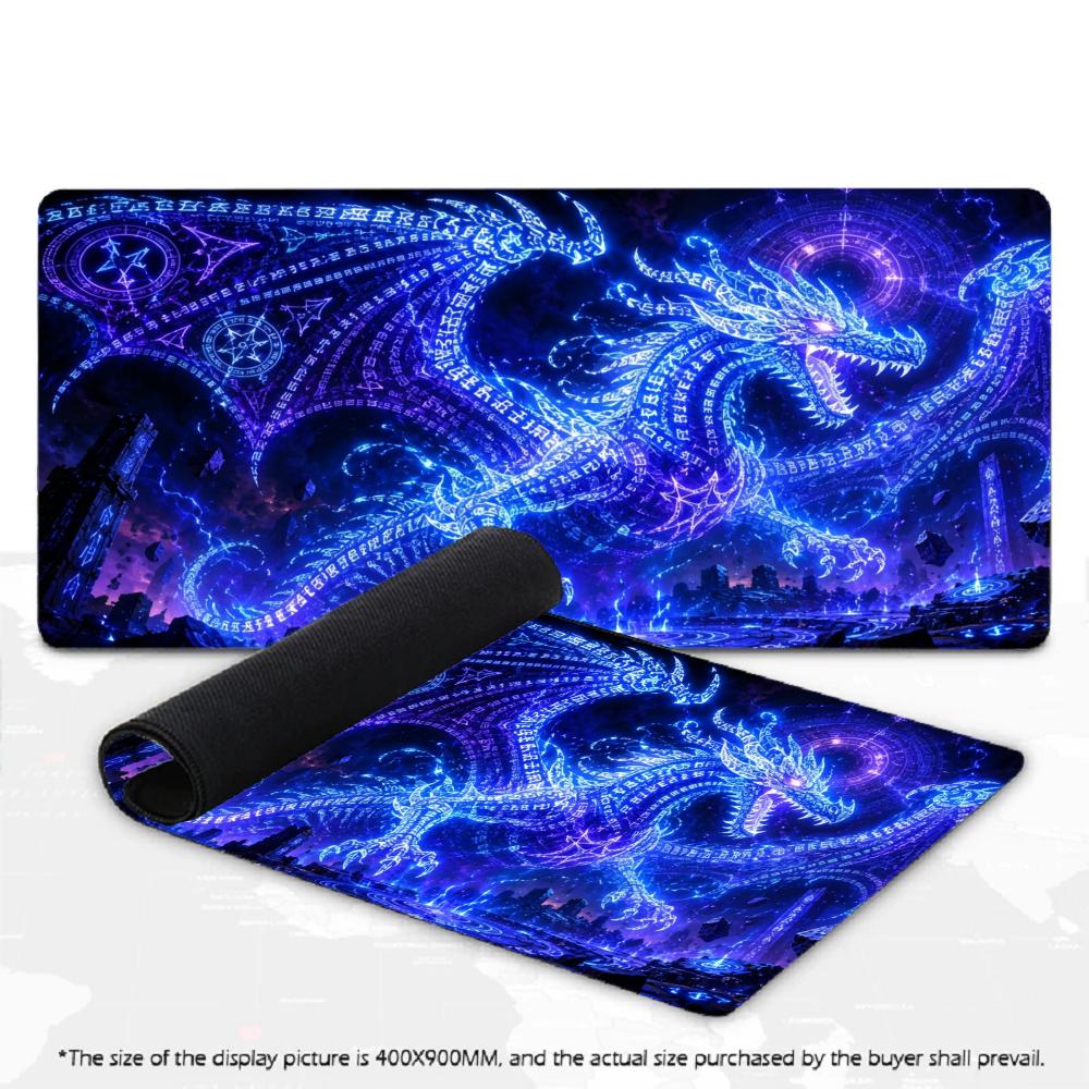 XXL Dunkler Drache Großes Mauspaddel Fantasy Magische Rune Neon Grafik Schreibtischunterlage Rutschfeste Gummi Gaming Computer Tastatur Mauspads
