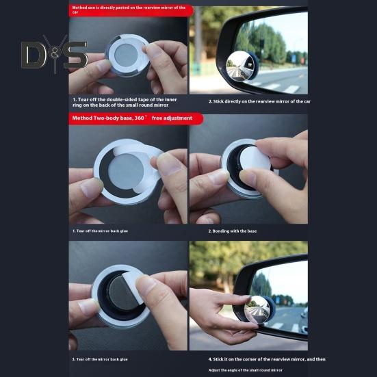 Adjustable Car Blind Spot Mirrors Wide-Angle View Frameless Design Universal Fit Simple Installation 360-degree Rotatable Convex Mirror