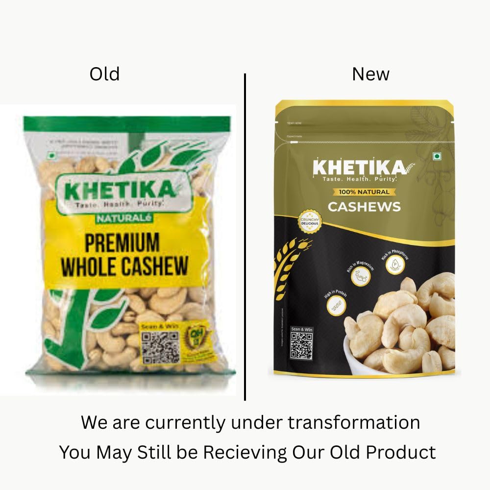 Khetika Premium Whole Cashew 200g | W320 Grade | Dry Fruits, Kaju, Cashews, Healthy Snacks, Crunchy Kaju, Rich In Protein, & Nutritious, Preserva