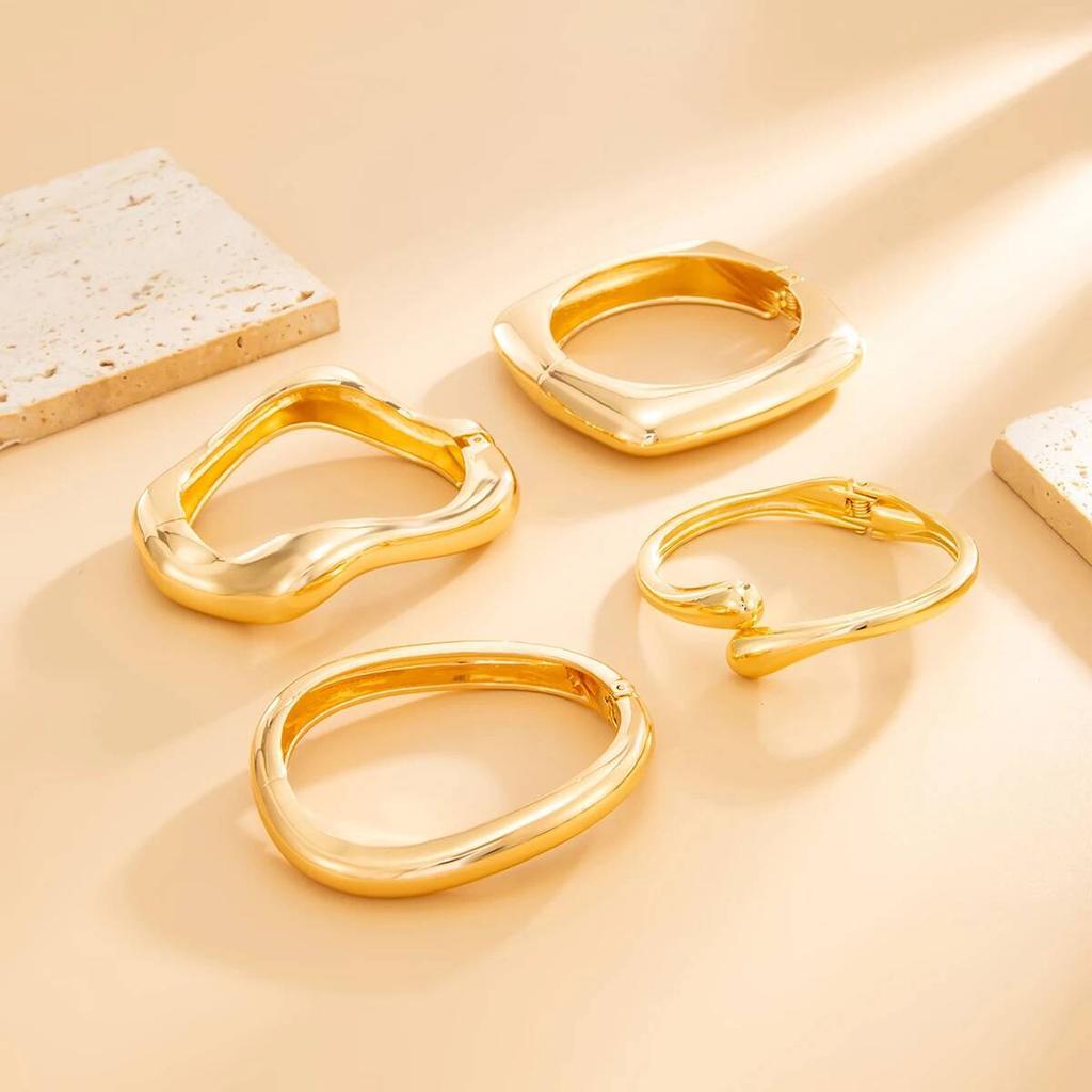 SHIXIN 4 Styles HipHop Irregular Geometric Metal Bangles for Women Creative Smooth Stacked Spring Opening Bracelet Party Jewelry