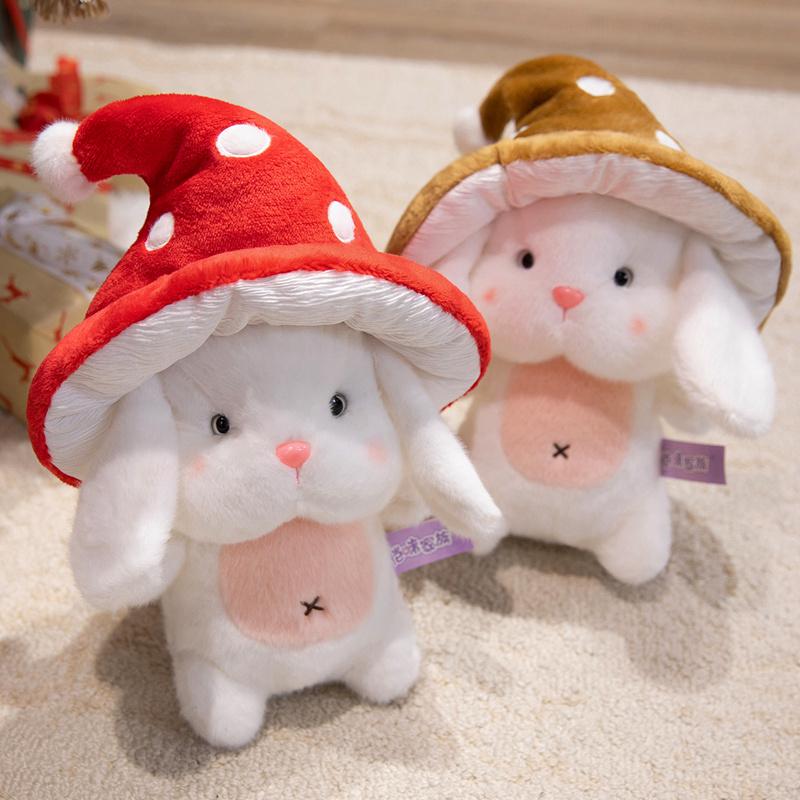 Oreiller Lapin Doux à Câliner avec Chapeau Champignon Coussin Déco Maison Cosy Cadeau Abordable
