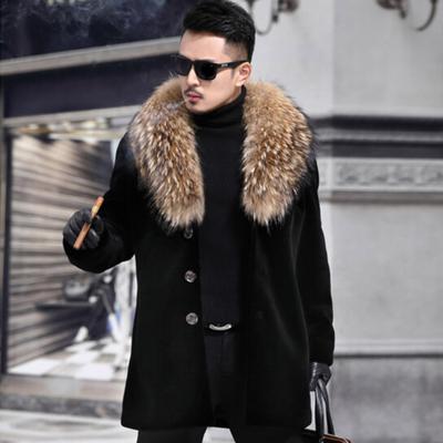 Imitatpelz, Imitatnerzhaar, Herrenimitatnerzmantel, Kragen aus Imitatwaschbärhaar, Thermojacke für Herren, Herrenjacke, lässig