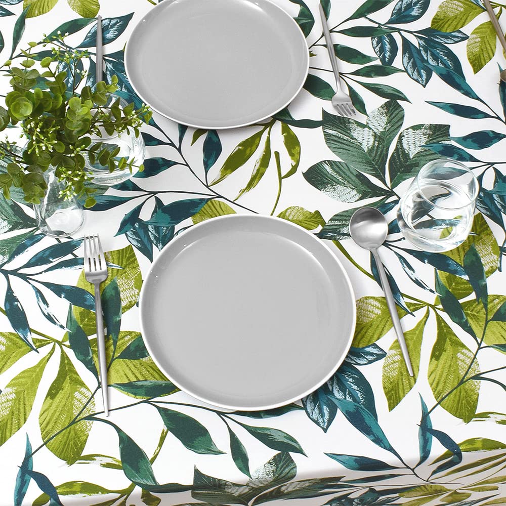 STYL Dekor 142 x 180 List W4700810 Ubrus, 100% Bavlna, Stylový, Obdélníkový, Severský, cm, Standardní, Zelený, Botanický, Vzor,
