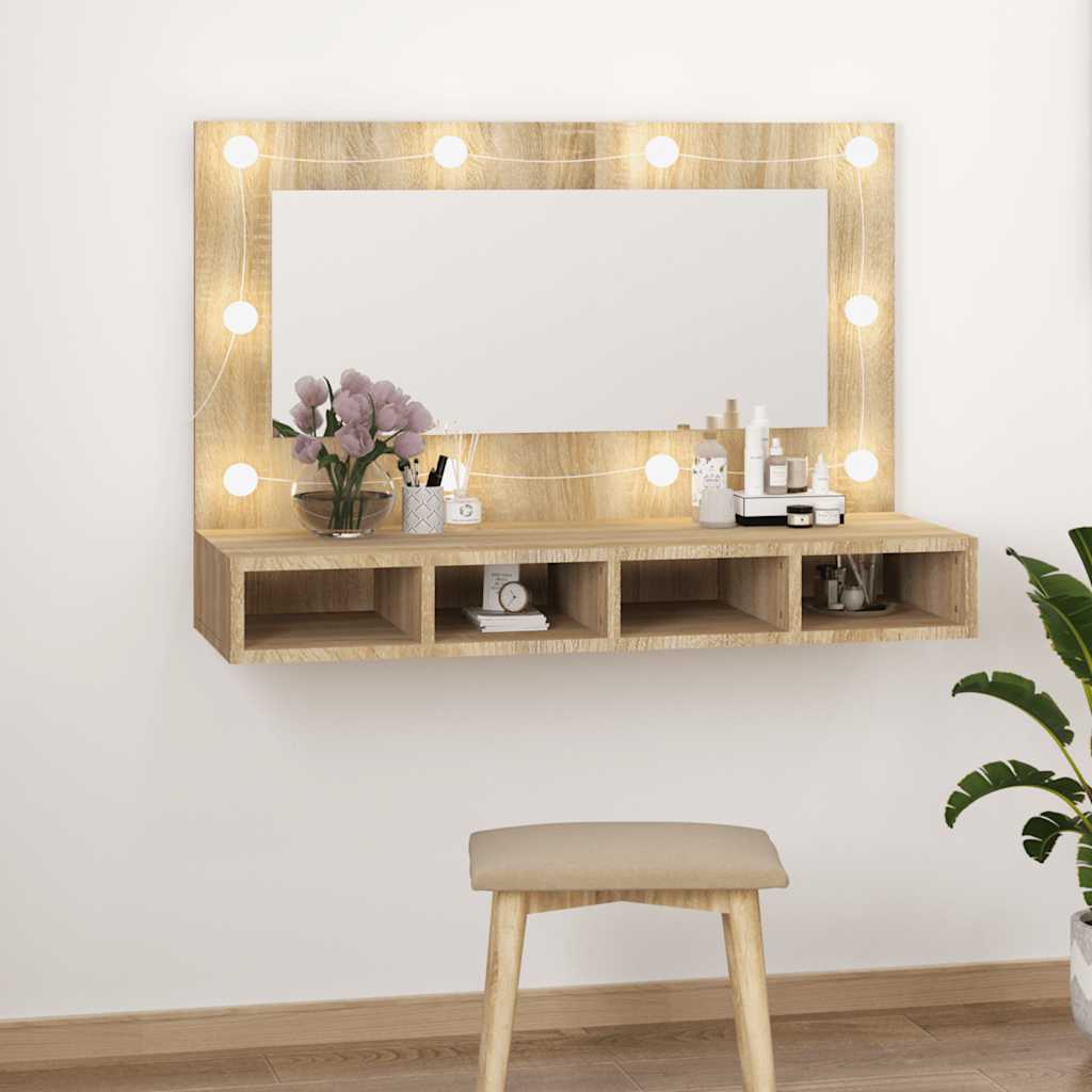 Vidaxl Szafka Z Lustrem I Oświetleniem Led, Dąb Sonoma, 90X31,5X62 Cm