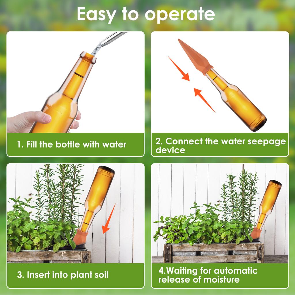 8Pcs Self Watering Stakes Red Clay Plant Watering Devices with Digging Tools Insert Indoor Automatic Mini Irrigation System