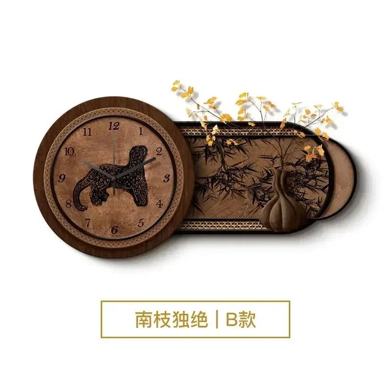 Chinese Retro Home Decor Wall Clock Living Room Decoration Three-dimensional Sandstone Decorative Painting Wall Clock