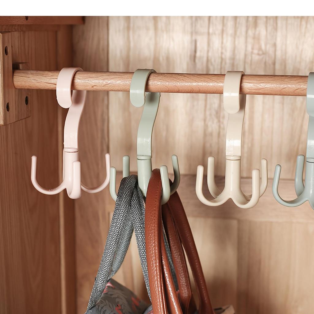 Rotating Closet Hanger with 4-Claw Hooks - Space-Saving Wall-Mounted Organizer for Ties, Handbags, Belts, Hats & Scarves