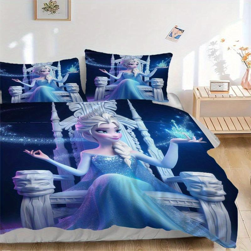 3pcs Elsa Queen of Ice Crystal Magic Printed Quilt Set - Includes 1 Quilt Cover and 2 Pillowcases, Machine Washable - Suitable for All Seasons.S0