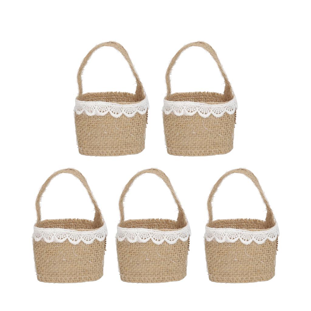 5 szt. Jutowy Koszyk dla Druhny na Kwiaty na Ślub w Stylu Vintage Rustykalnym Koszyk na Kwiaty Ręczny Koszyk do Paznokci Biż