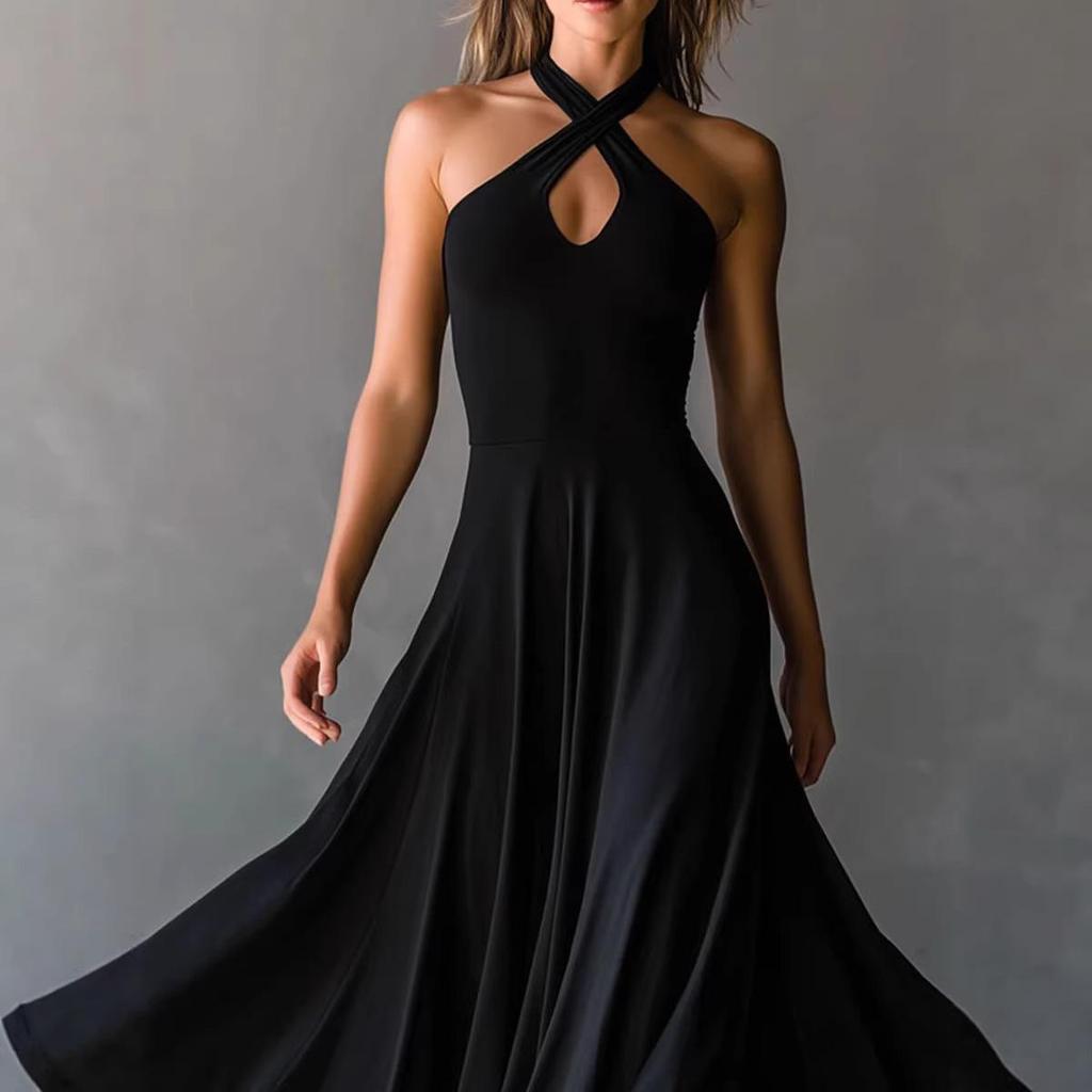 Black European & American Style High-End Formal Women's Dress