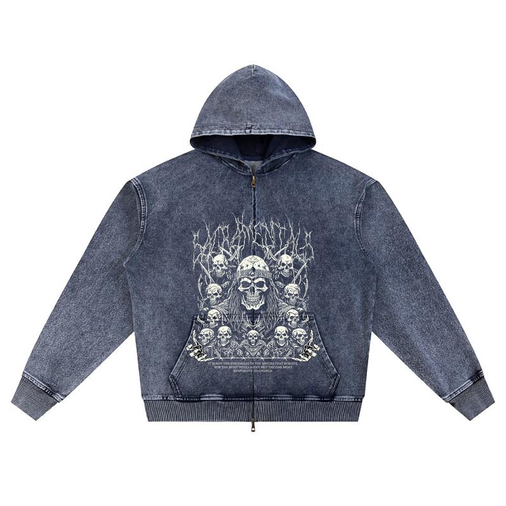 DTG Print Knitted Denim Zip-Up Hoodie Sacramentals Brother Print Zipper Hoodies  