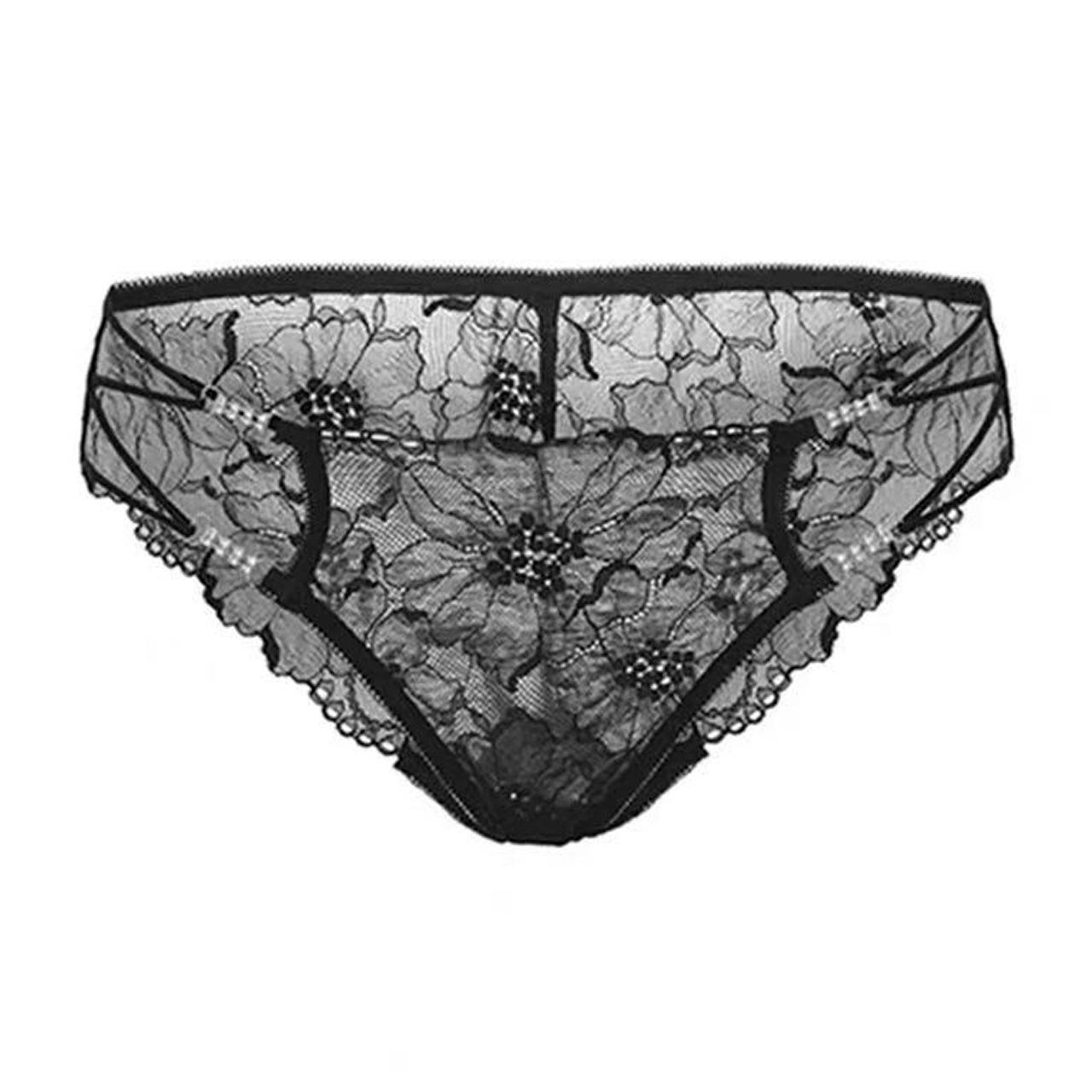 Women s Sexy French Lace Low-Waist Thong - Hollow-Out, Strap Design Large чёрный