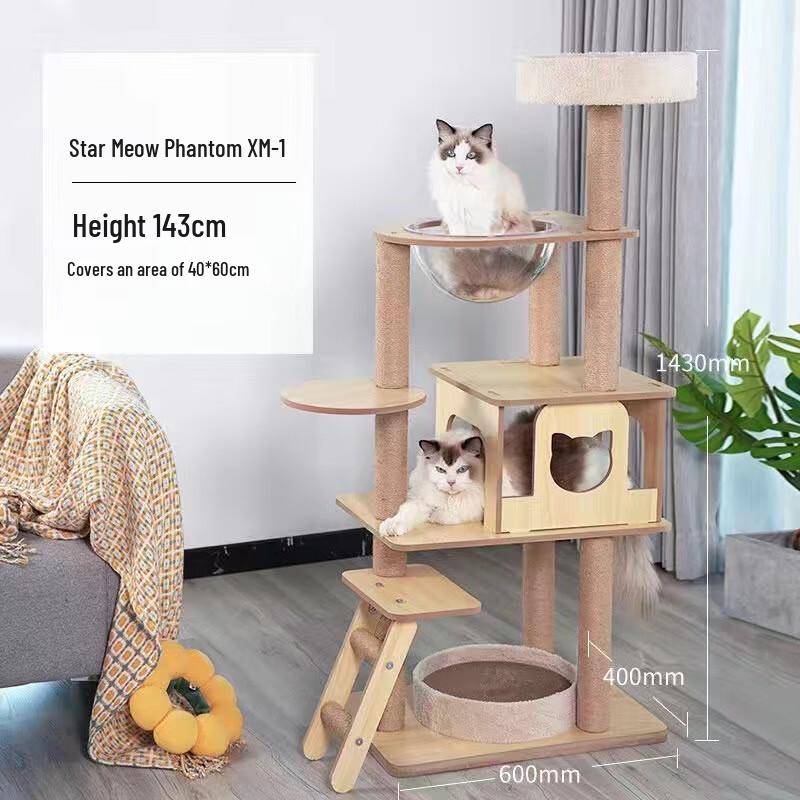 Queqing Wooden Cat Tree and Condo Villa