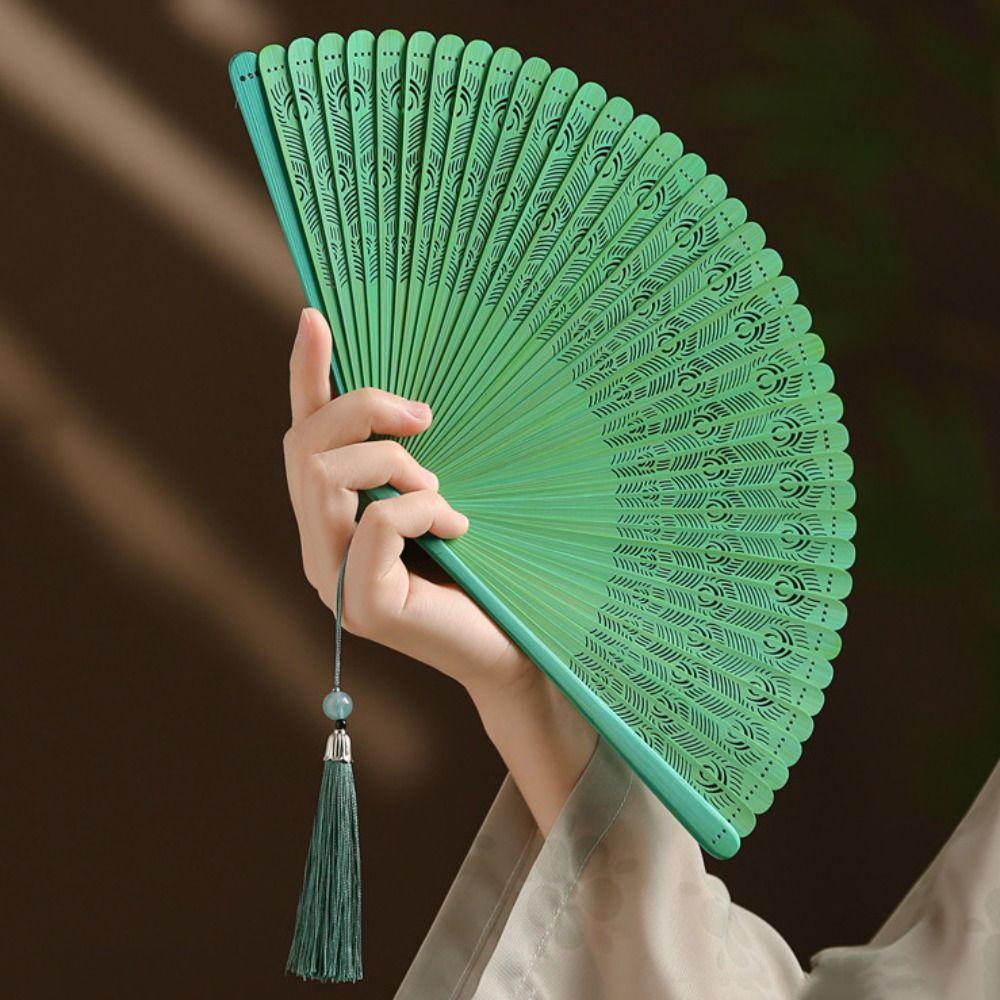 Solid Color Tassel Folding Fan Portable Kimono Fan Fashion Folding Bamboo Fan Hanfu Accessories