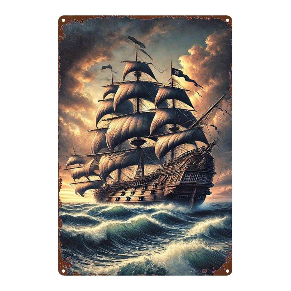 Vintage Nautical Metal Wall Art, Old Sailing Ship Pirate Decor, Home Wall Decor