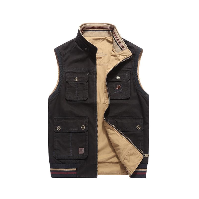 Men s Casual Vest, Cotton Vest On Both Sides, Double-sided Multi-pocket Vest L