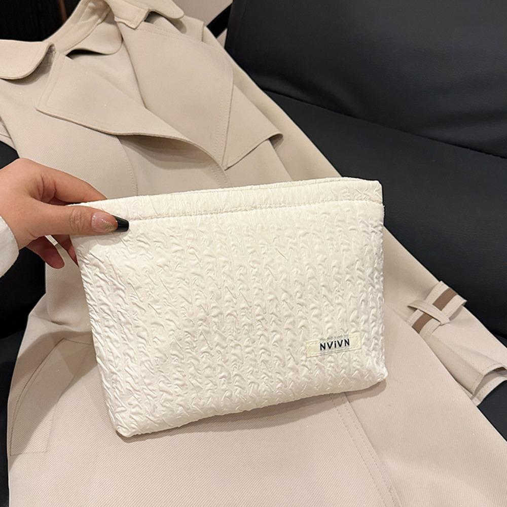 

Fashion Zipper Makeup Bag Large Capacity Solid Color Cosmetic Bag Storage Bag Outdoor белый
