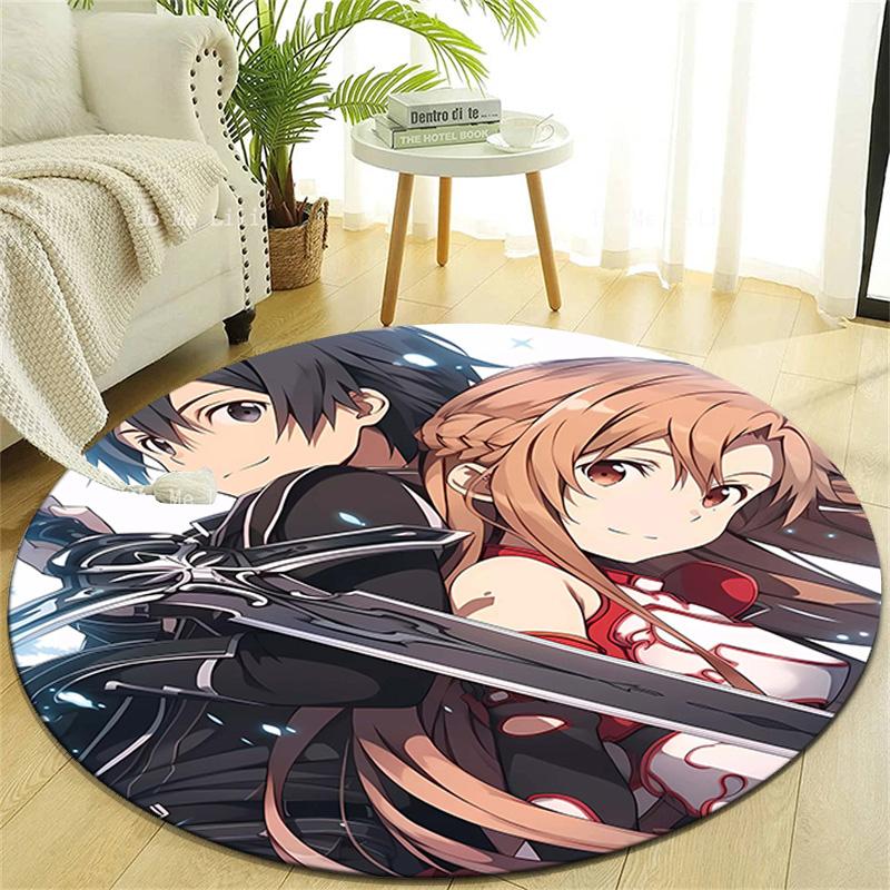1pc Sword Art Online1 Design Printed Area Round Carpet for Bedroom Living Room Home Decor Rugs Mat Non Slip Mat Rug for Bedside
