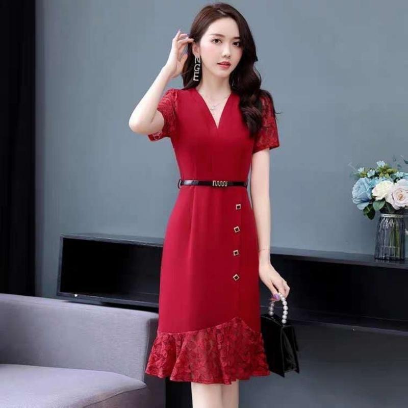 Summer Dress Waist Lace Stitching 