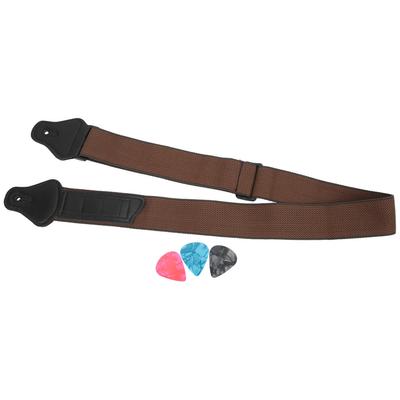 Gitarrengurt aus Baumwolle, verstellbarer Halsgurt, Zelluloid-Pick-Set, Zubehör für Saiteninstrumente(Braun