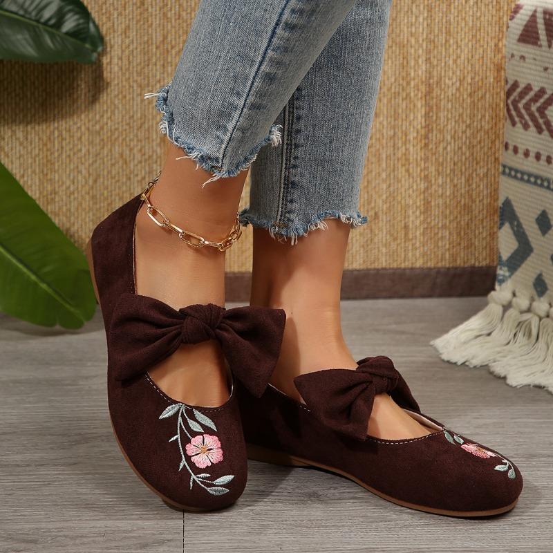 New Embroidered Flat Bean Shoes for Women's Flip-top Shoes