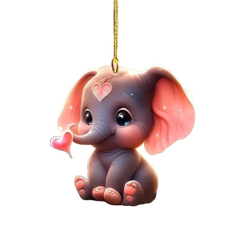 

Flat Surface Acrylic Elephant Pendant With Love Heart Design For Car Interior