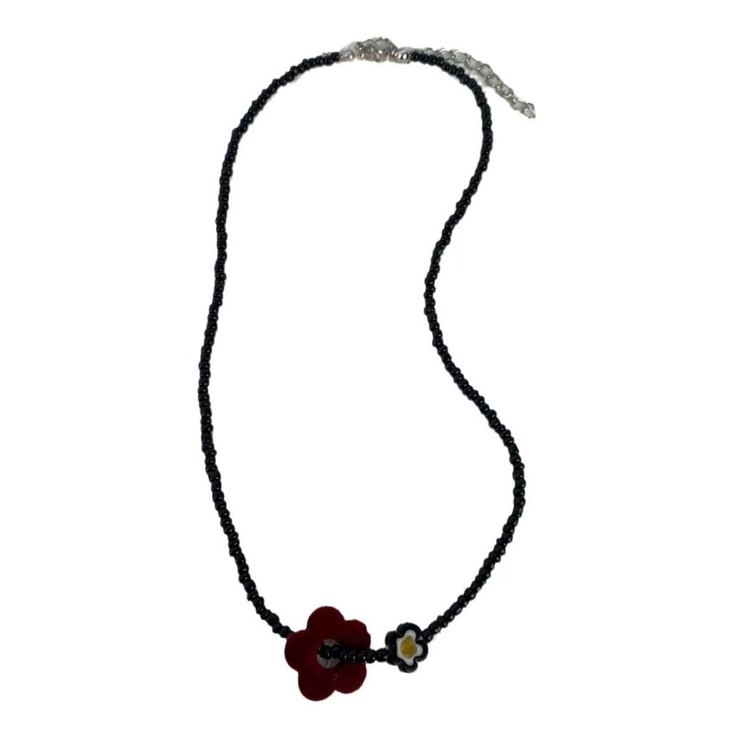Korean Velvet Small Round Flower Beaded Necklace Niche High Sense Collarbone Chain Temperament Sweater Chain Internet Celebrity Accessories Neck Chain