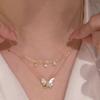 Goldener Schmetterlingsanhänger mit Zirkonia-Einlage Doppellagige Halskette Persönlichkeits-Mode-Halskette für Damen Hochzeits Schmuck Geburtstagsgeschenke