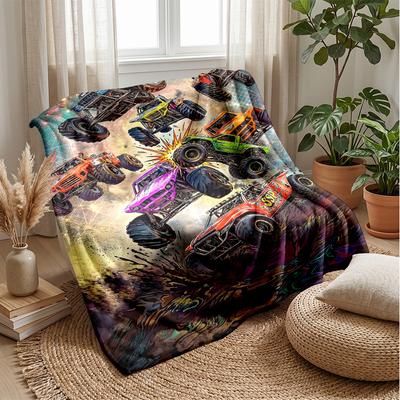 Monster Truck Chaos Theme Blanket Lightweight Warm Flannel Blanket Decorative Throw Blanket for Home Decoration