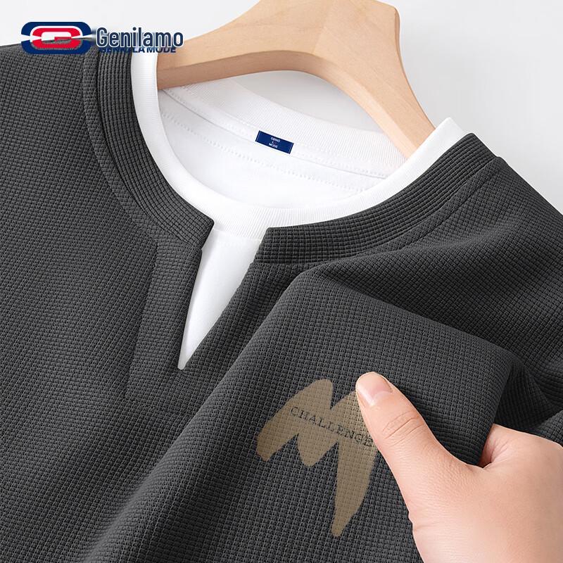 GENIOLAMODE Men s Faux Two-Piece Waffle Long Sleeve T-Shirt 2XL